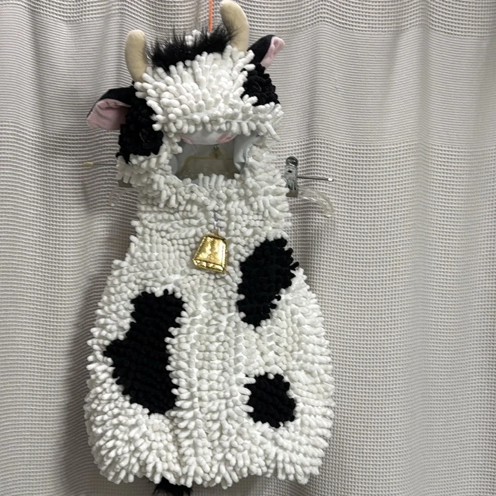 Adorable Cow Costume for Babies Sz 12 Mos chenille w horns/bell/tail  Halloween - Picture 2 of 8